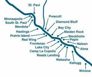 Map of towns on Mississippi River