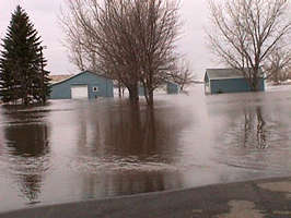 Submerged buildings near Wheaton