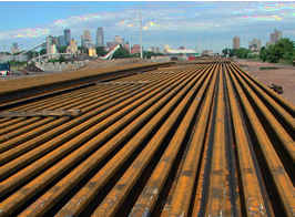 Light rail lines stretching towards downtown Mpls