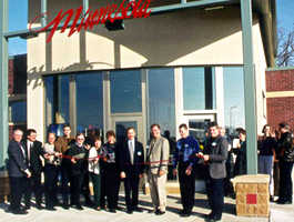 Crowd in front of I-35E rest area in Albert Lea