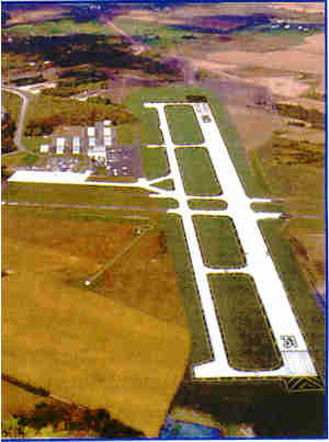 Aerial view of airport runway