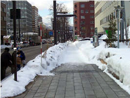 Heated sidewalk in Japan surrounded by snow