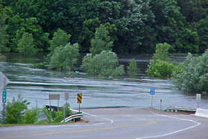 Road covered by water