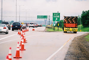 Orange cones  block ramp