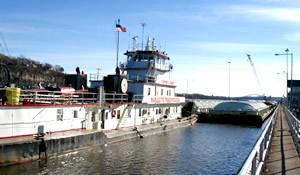 Towboat pushing barges