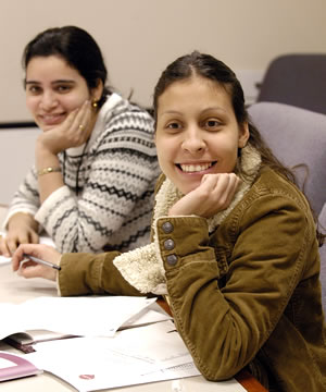 2 women at table