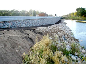Detail of bridge wall over water