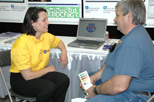 Woman, man sitting