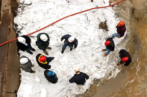 Overhead view of drained lock