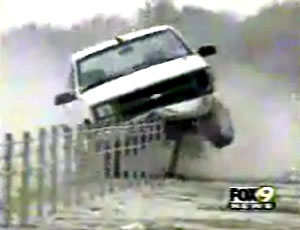 Truck caught by median cable