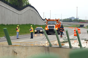 Road blockade for cleaning tanker spill