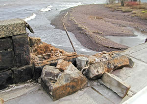 Stones from bridge on road