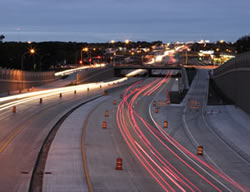 Night view of highway construction site