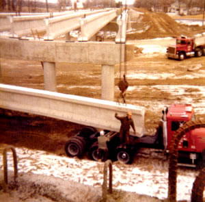 Putting bridge beam into place