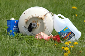 Empty containers of hazardous materials