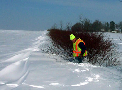 Man knee-high in snow