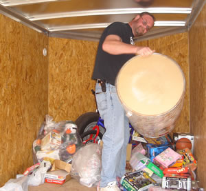 Man in truck with toys