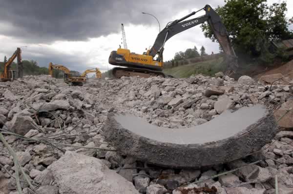 Rubble from bridge demolition