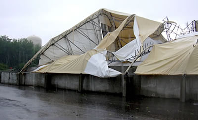 Damaged roof on salt shed