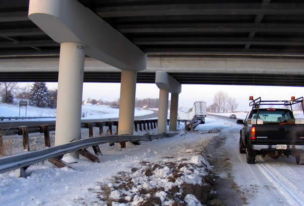 Bridge damaged by semi