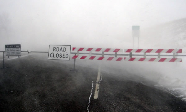 Road closed during blizzard