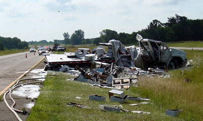 Accident scene of truck carrying bee hives