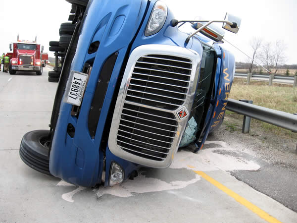 Tipped over semi