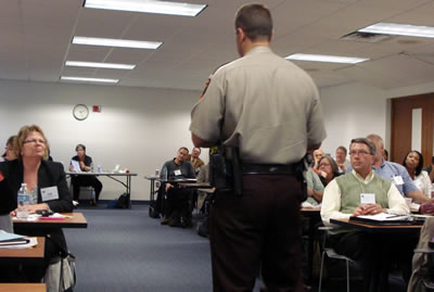 State Patrol officer speaks to group