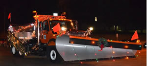 Snowplow decorated for Christmas