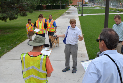 MnDOT employees participate in a walkability survey for light rail in St. Paul