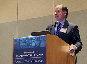 MnDOT Commissioer Charlie Zelle speaks at the CTS Research Conference
