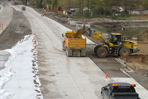 Photo of diverging diamond interchange at the intersection of Hwy 15 and County Road 120.