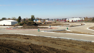 Photo of diverging diamond interchange at the intersection of Hwy 15 and County Road 120.