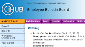 Graphic example of the Employee Bulletin Board on iHub.