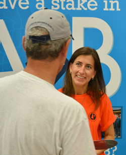 Nancy Daubenberger talked to visitors at the State Fair