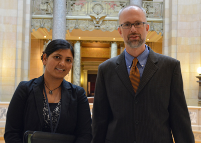 Photo of Shalini Chandra and ERik Rudeen at State Capitol.