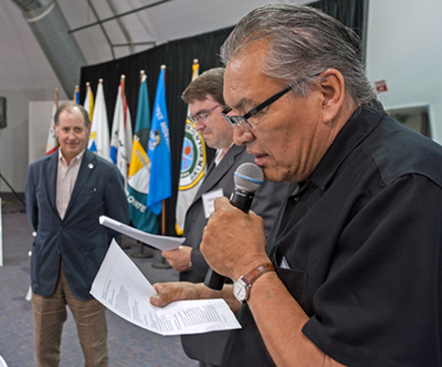 Photo of Commissioner Charlie Zelle, Dr. Ed Minnema and Art Owen at Tribal-State Relations Training. 