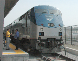 Photo of an Amtrak train at St. Paul's Union Depot.