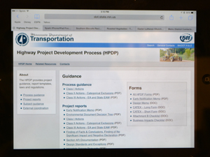 Graphic of Highway Project Development Process website. 