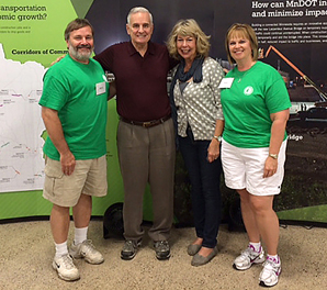 Photo of Mike Kowski, Gov. Mark Dayton, Mary McFarland Brooks and Carol Segl.