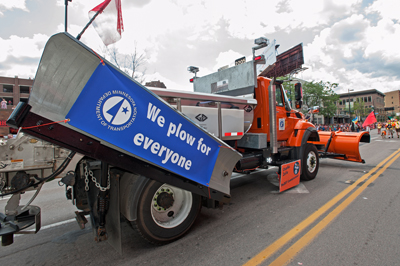 Photo of snowplow in Pride Parade.