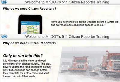 Screenshots from the 511 citizen reporter website.