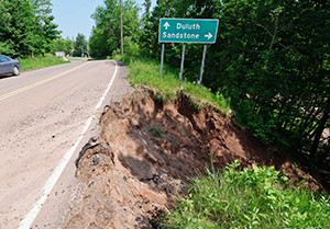 Photo of road washout near Duluth.