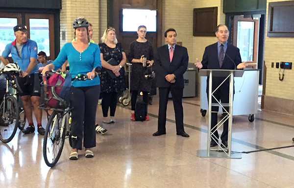 Photo of Charlie Zelle speaking at Amtrak event.