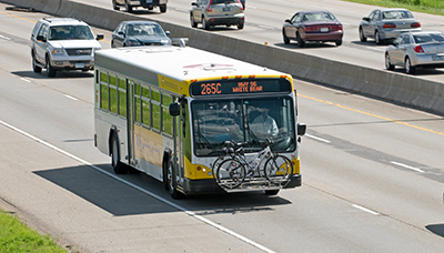 Photo of a bus on a highway.