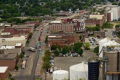 Aerial view of Hwy 61 in downtown Red Wing.