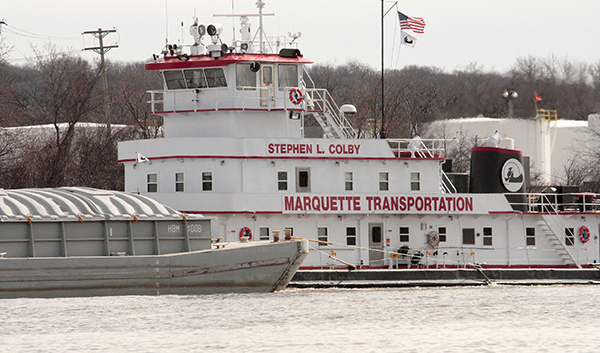 Shipping barges on Mississippi River.