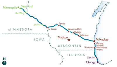 Maps of Minnesota and Iowa, St. Paul, Minnesota, and Milwaukee