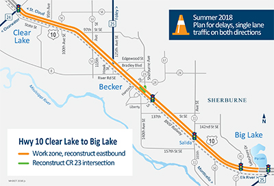 Map of Hwy 10 project from Clear Lake to Big Lake.