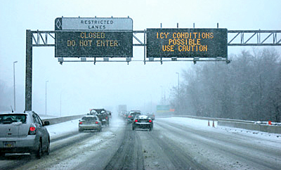 Photo of electronic message boards.